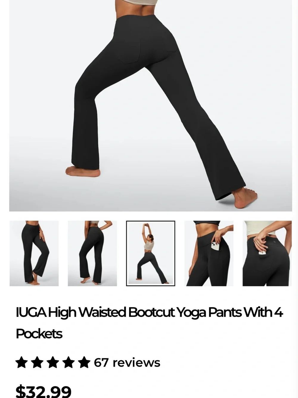 Boot-Cut Yoga Pants with Wide Waistband in Black - Picture 6 of 6
